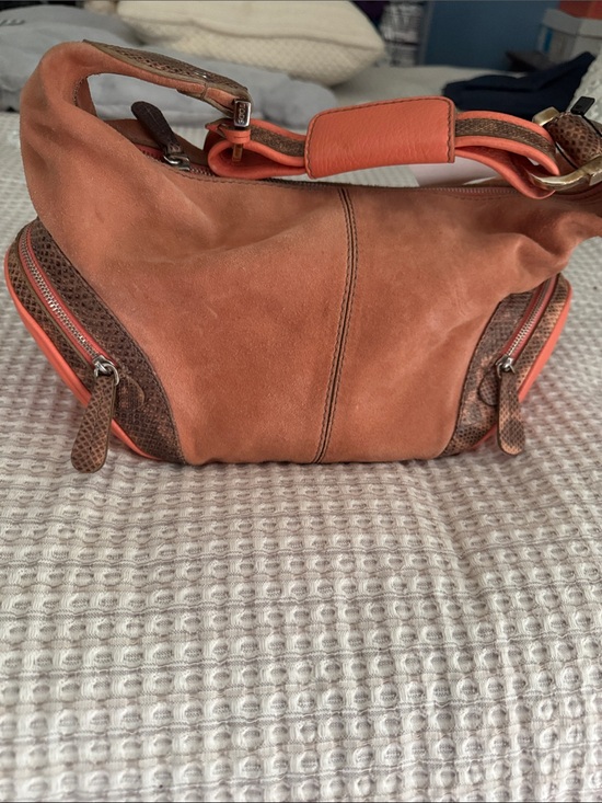 Tod's Handbags - Tod's Burnt Orange Suede Shoulder Hobo with Brown Trim